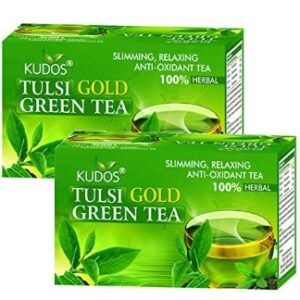 Tulsi Gold Green Tea ( Ayurvedic ) by Kudos Pack of Two (Each pack = 2gm * 25 Teabags)